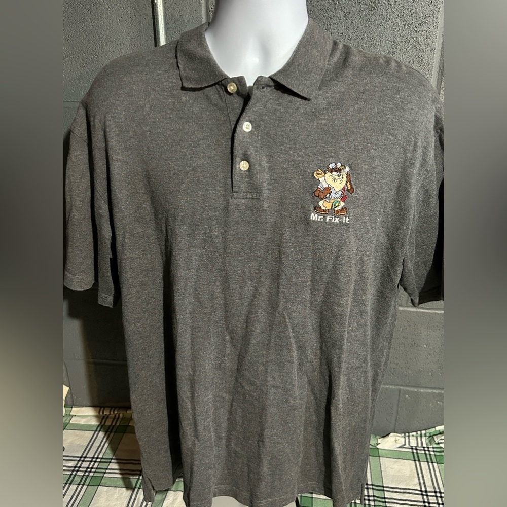 Vintage 2000 Warner Brothers Store Taz Grey Button Polo Shirt Size M Mr Fix It